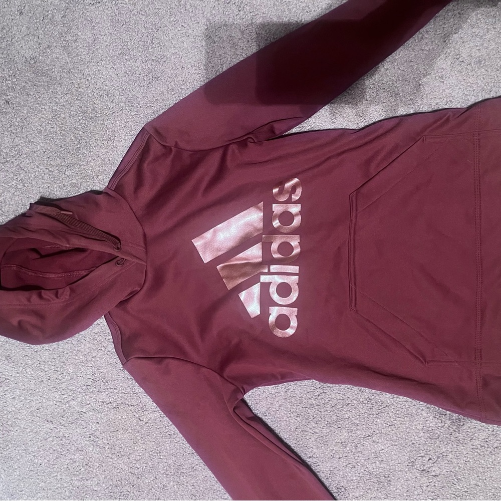 adidas Women's Maroon Hoodie with Metallic Logo
